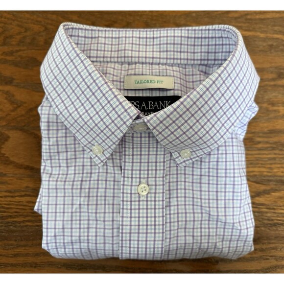 Jos A Bank Traveler Button Down Shirt Men 16 1/2 - 34/35 Tailored Fit Striped - Picture 1 of 11